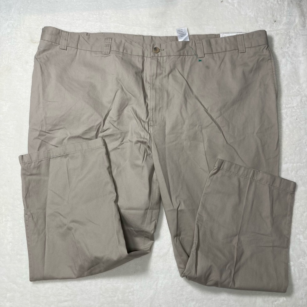 Harbor Bay DXL Mens 54x30 Khaki Flat Front Waist Relaxer Loose Fit Chino Pants